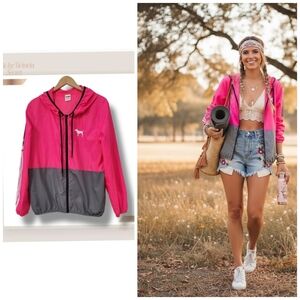 🌿Victoria's Secret Women's Med/Large Anorak Oversized Pink & Gray Wind Breaker